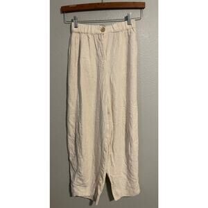 Rufina Pants Womens Medium Beige Linen Wide Leg Elastic Waist Casual Resort READ